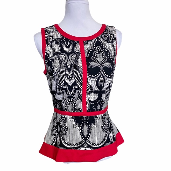 Nicole Miller Tops - Nicole Miller Black White Red Peplum Hem Blouse S
